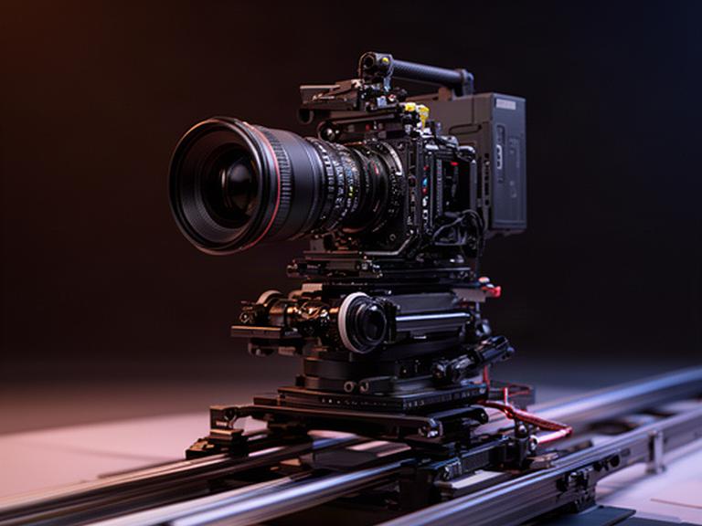 Camera cinema con global shutter su supporto da studio per ripresa di movimento controllato